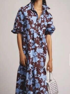 Anthropologie Maeve Purple Floral Bettina Cotton Midi Shirt Dress